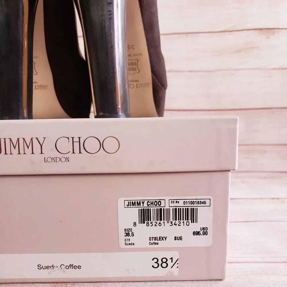 JIMMY CHOO Lexy Suede Platform Lucite Heels Slingback Slip On Women Size 38 1/2